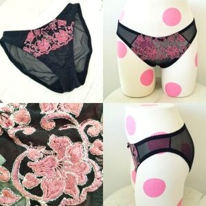 Victoria's Secret Vintage Embroidered Sheer Mesh Floral Nylon Bikini Panty NWOT